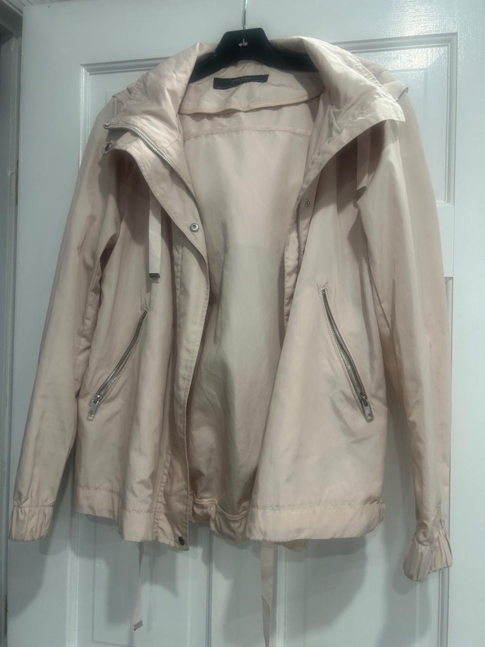 Zara Pale Pink Bomber-Style Hooded Jacket
